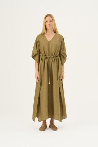 Olive Khaki Linen Sol Dress - Linen Tales Global 