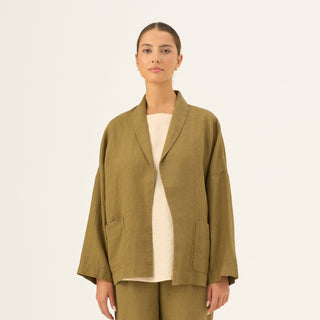 Olive Khaki Linen Sonata Jacket - Linen Tales Global 