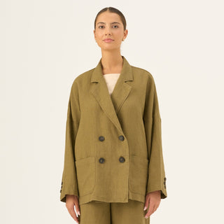 Olive Khaki Linen Ventus Jacket - Linen Tales Global 1