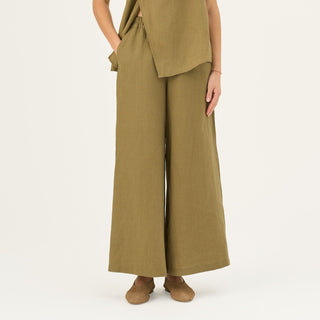 Olive Khaki Linen Zayn Trousers - Linen Tales Global 1