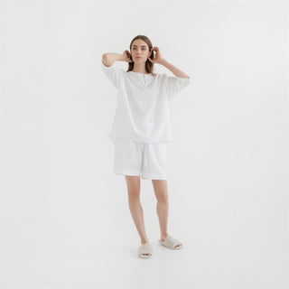 Optical White Linen Clover Pyjama Set - Linen Tales 