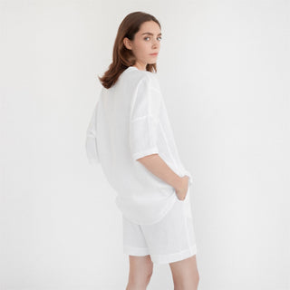 Optical White Linen Clover Pyjama Set - Linen Tales 