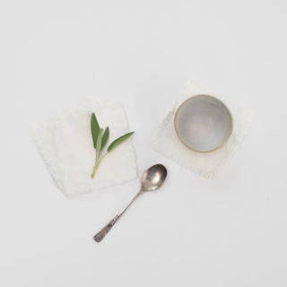 Optical White Linen Coasters with Fringes Set of 4 - Linen Tales Global 