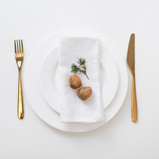 Optical White Linen Napkins with Fringes Set of 2 - Linen Tales Global 