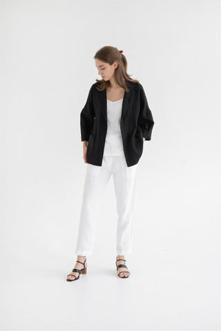 Optical White Linen Octave Trousers - Linen Tales 