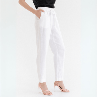 Optical White Linen Octave Trousers - Linen Tales 