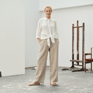 Optical White Linen Oregano Shirt - Linen Tales 