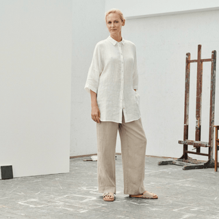 Optical White Linen Oregano Shirt - Linen Tales 