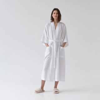 Optical White Linen Summer Bathrobe - Linen Tales 1