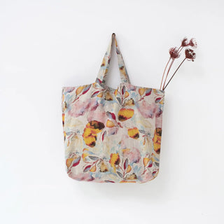 Orange Flow on Natural Linen Big Bag - Linen Tales 