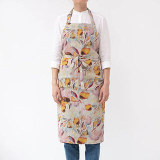 Orange Flow on Natural Linen Chef Apron - Linen Tales 