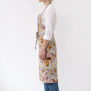 Orange Flow on Natural Linen Chef Apron - Linen Tales 