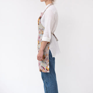Orange Flow on Natural Linen Daily Apron - Linen Tales 