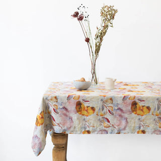 Orange Flow on Natural Linen Tablecloth - Linen Tales 