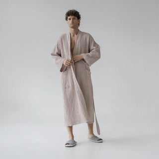 Powder Linen & Cotton Honeycomb Waffle Bathrobe - Linen Tales 5