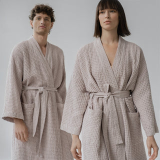 Powder Linen & Cotton Honeycomb Waffle Bathrobe - Linen Tales 4