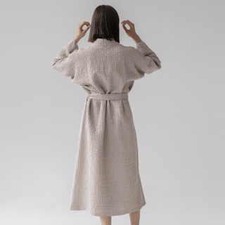Powder Linen & Cotton Honeycomb Waffle Bathrobe - Linen Tales 7