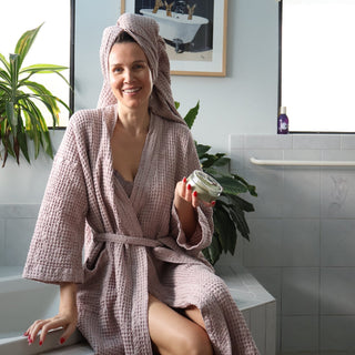 Powder Linen & Cotton Honeycomb Waffle Bathrobe - Linen Tales Global 