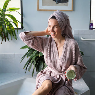 Powder Linen & Cotton Honeycomb Waffle Bathrobe - Linen Tales Global 3