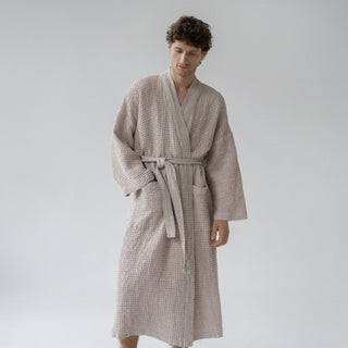 Powder Linen & Cotton Honeycomb Waffle Bathrobe - Linen Tales 6