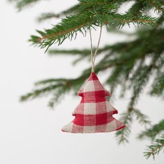 Red Gingham Christmas Tree Decorations Set of 4 - Linen Tales Global 2