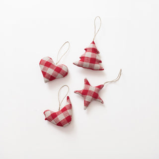 Red Gingham Christmas Tree Decorations Set of 4 - Linen Tales Global 1
