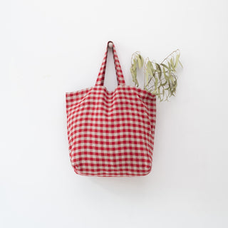 Red Gingham Linen Big Bag - Linen Tales 