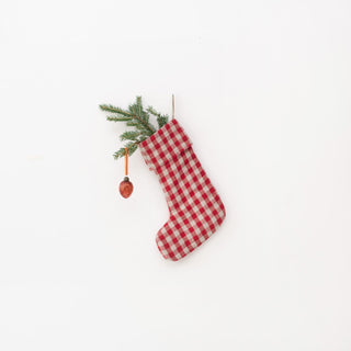 Red Gingham Linen Christmas Stocking - Linen Tales Global 1