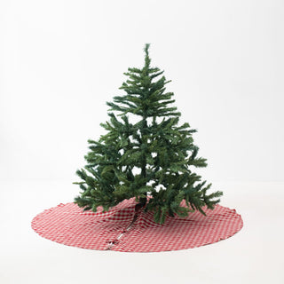 Red Gingham Linen Christmas Tree Skirt - Linen Tales Global 1