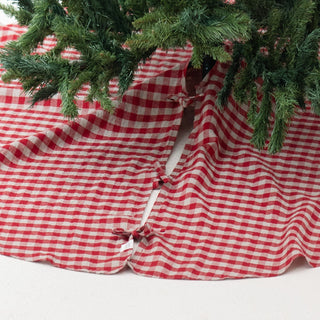 Red Gingham Linen Christmas Tree Skirt - Linen Tales Global 2