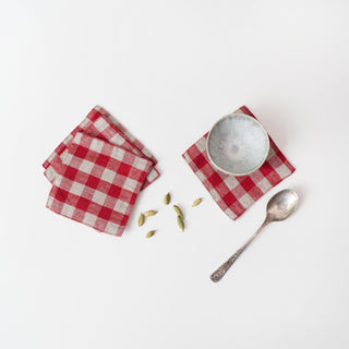 Red Gingham Linen Coasters Set of 4 - Linen Tales 