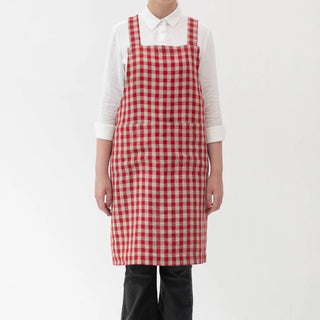 Red Gingham Linen Crossback Apron - Linen Tales 