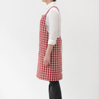 Red Gingham Linen Crossback Apron - Linen Tales 