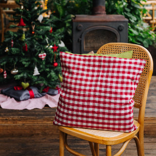 Red Gingham Linen Cushion Cover - Linen Tales 