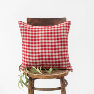 Red Gingham Linen Cushion Cover - Linen Tales 
