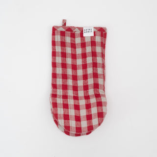 Red Gingham Linen Oven Mitt - Linen Tales 