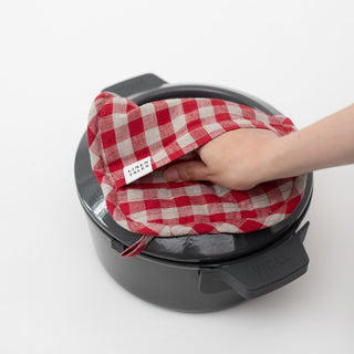 Red Gingham Linen Potholder - Linen Tales 