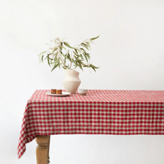 Red Gingham Linen Tablecloth - Linen Tales 