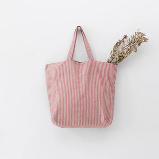 Red Natural Stripes Linen Big Bag - Linen Tales 
