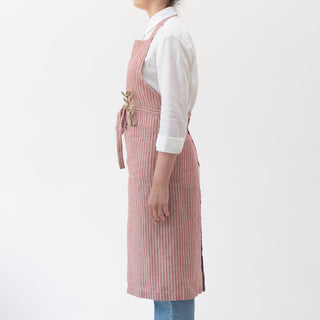 Red Natural Stripes Linen Chef Apron - Linen Tales 