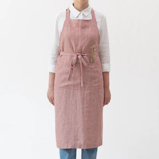 Red Natural Stripes Linen Chef Apron - Linen Tales 