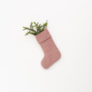 Red Natural Stripes Linen Christmas Stocking - Linen Tales Global 1