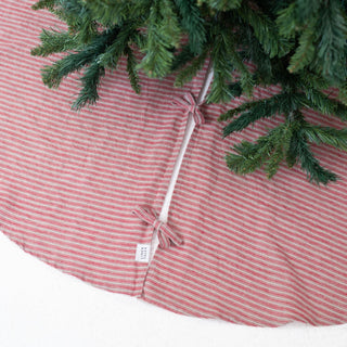 Red Natural Stripes Linen Christmas Tree Skirt - Linen Tales Global 