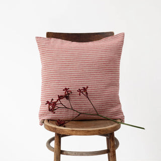 Red Natural Stripes Linen Cushion Cover - Linen Tales 