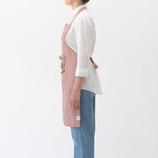Red Natural Stripes Linen Daily Apron - Linen Tales 