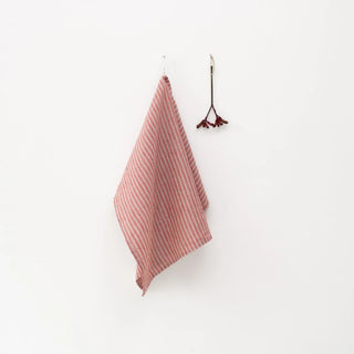 Red Natural Stripes Linen Kitchen Towel - Linen Tales 
