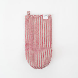 Red Natural Stripes Linen Oven Mitt - Linen Tales 