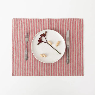 Red Natural Stripes Linen Placemat - Linen Tales 