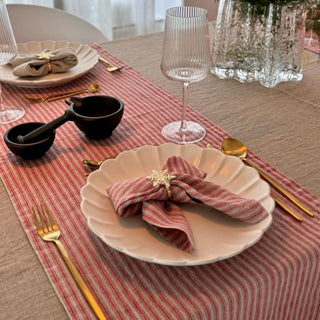 Red Natural Stripes Linen Table Runner - Linen Tales 