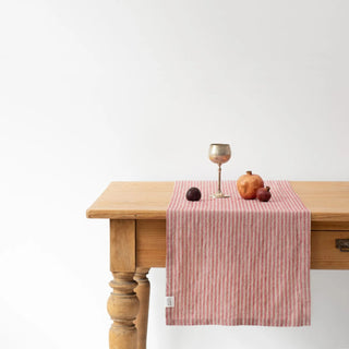 Red Natural Stripes Linen Table Runner - Linen Tales 